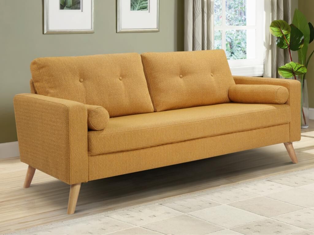 Vente-unique.ch 3-Sitzer-Sofa TATUM - Stoff mit Wolle-Optik - Gelb