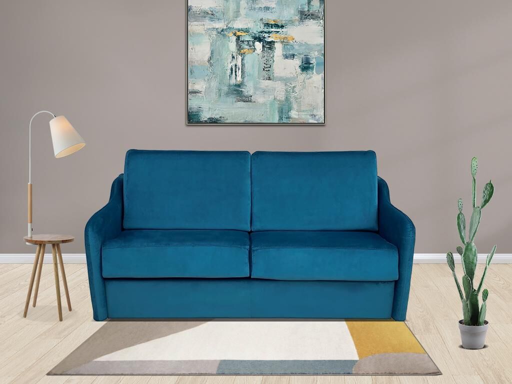 Vente-unique.ch Schlafsofa mit Matratze 3-Sitzer COTIO - Samt - Blau