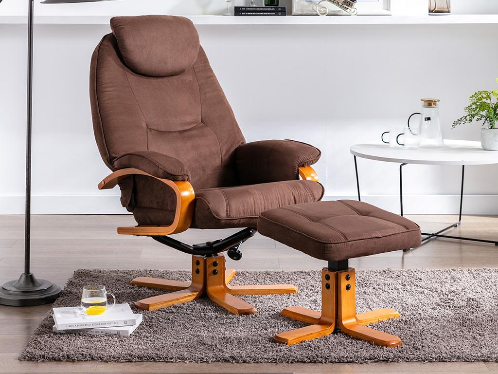 Vente-unique.ch Relaxsessel und Fußhocker DOCIA II - Mikrofaser - Braun