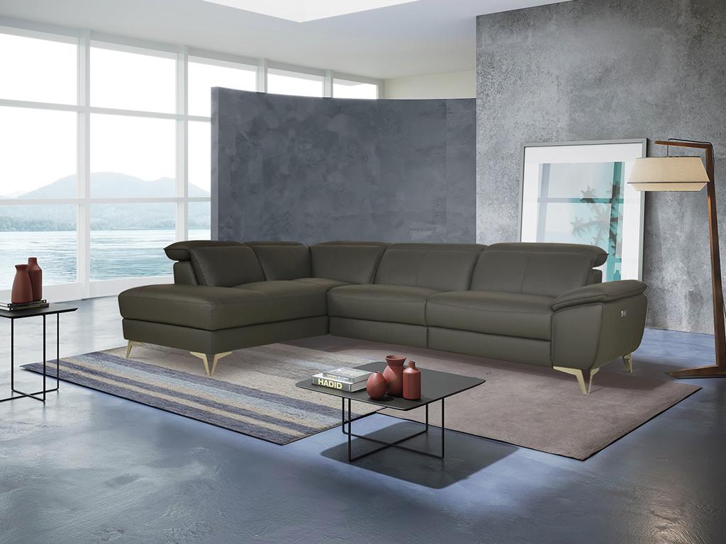 Vente-unique.ch Ecksofa Leder mit elektrischer Relaxfunktion SPARTE - Anthrazit - Ecke Links