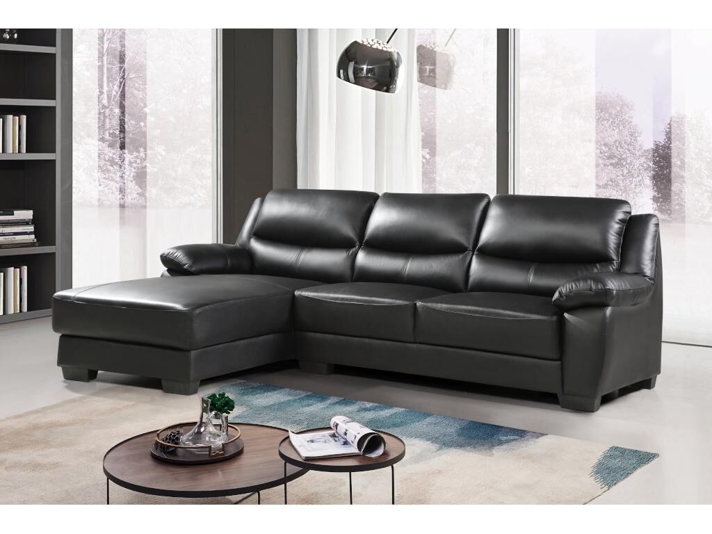 Vente-unique.ch Ecksofa Leder CACTY - Büffelleder - Schwarz - Ecke Links