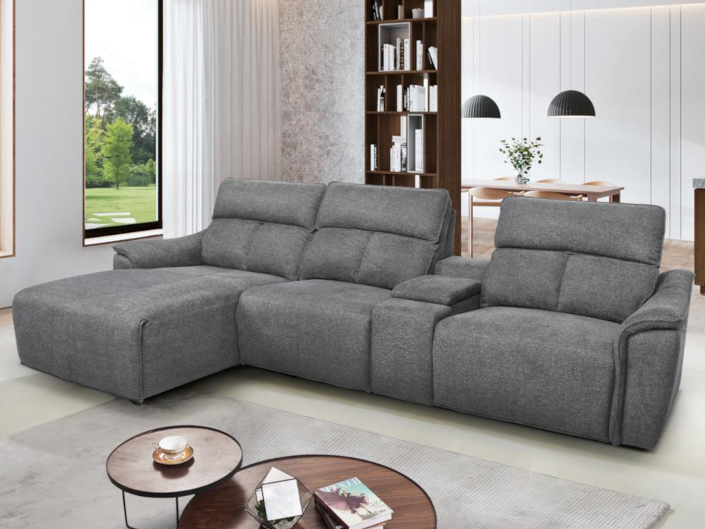 Vente-unique.ch Ecksofa mit elektrischer Relaxfunktion & Stauraum VESPER - Anthrazit - Ecke links