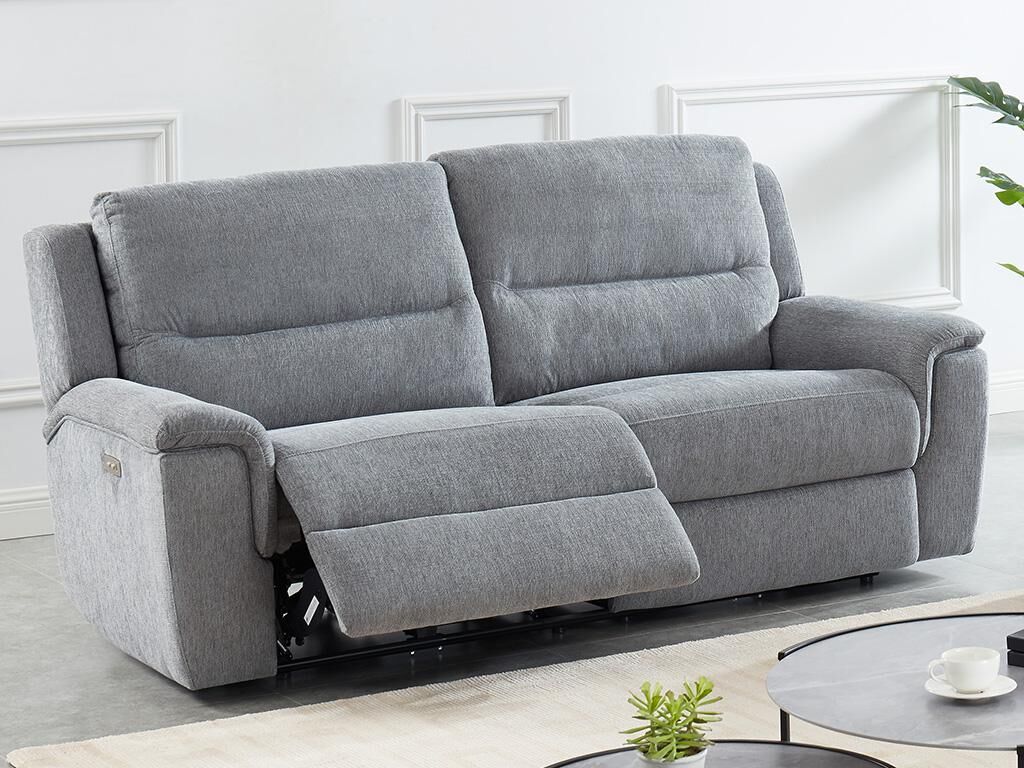 Vente-unique.ch Relaxsofa elektrisch 3-Sitzer URSULA - Stoff - Hellgrau