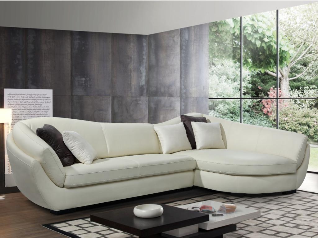 Vente-unique.ch Ecksofa Leder 5-Sitzer CAIPI - Büffelleder - Elfenbein - Ecke Rechts