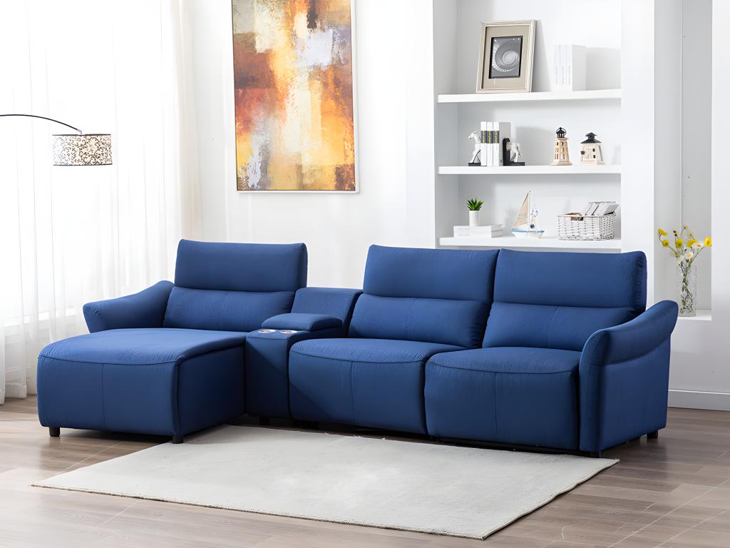 Vente-unique.ch Ecksofa mit elektrischer Relaxfunktion EIVOR - Stoff - Blau - Ecke Links