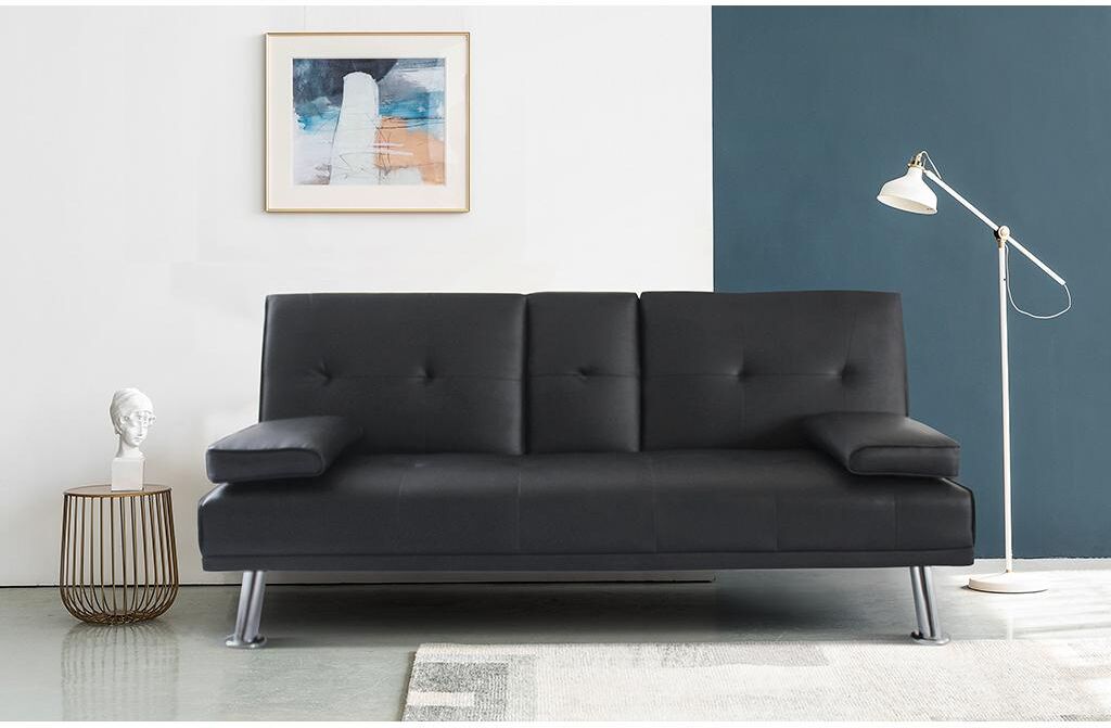 Vente-unique.ch Schlafsofa Klappsofa TORTOSA - Kunstleder - Schwarz