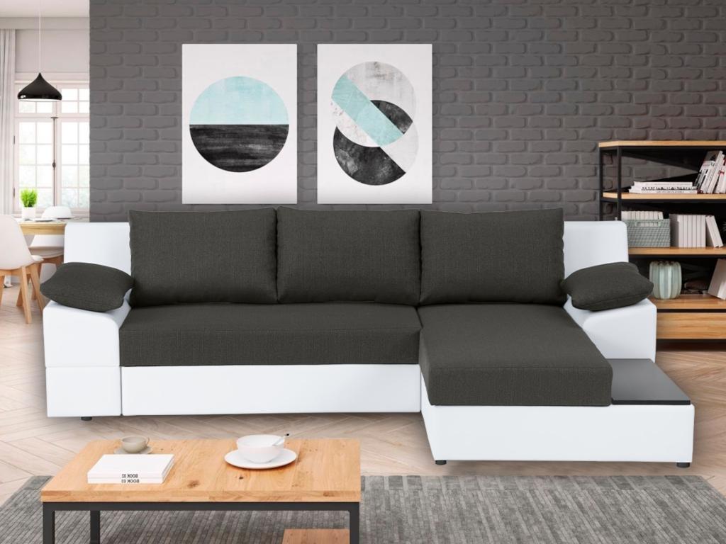 Vente-unique.ch Ecksofa mit Schlaffunktion DURAZNO - Stoff & Kunstleder - Weiß & Grau - Ecke Rechts