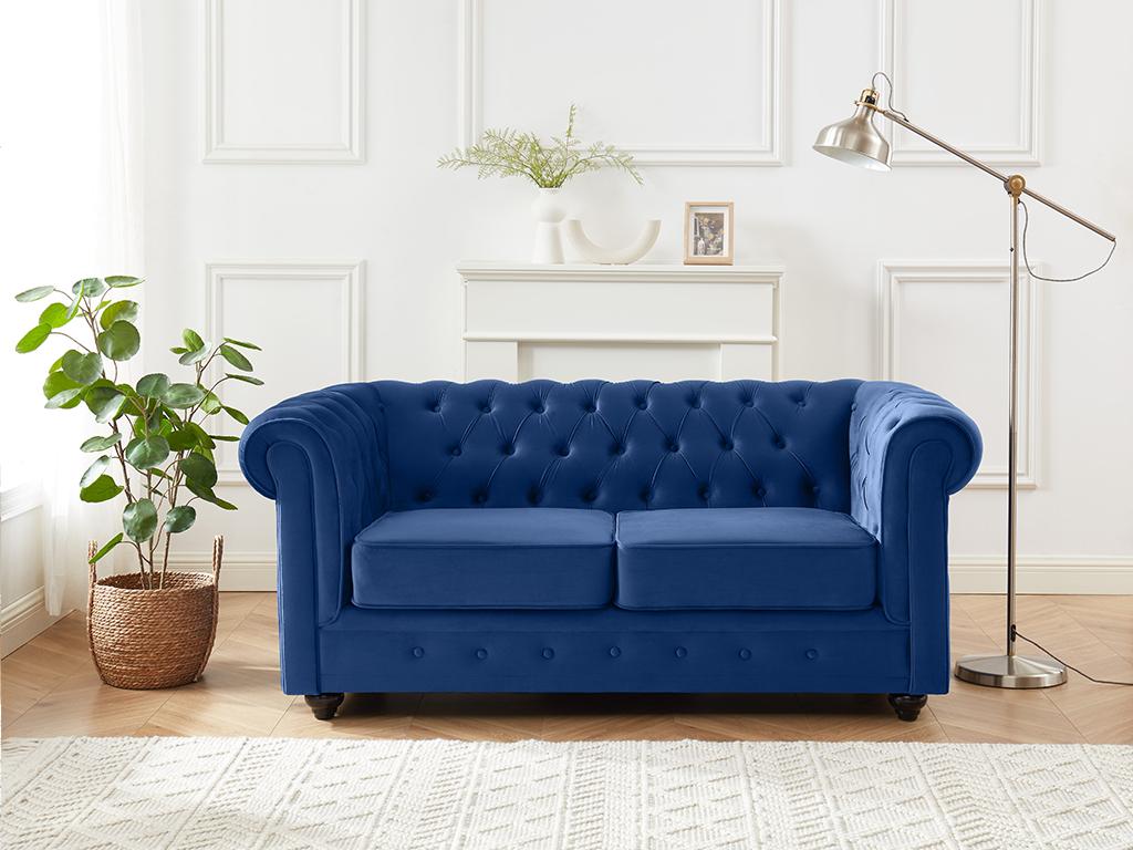 Vente-unique.ch 2-Sitzer-Sofa CHESTERFIELD - Samt - Dunkelblau