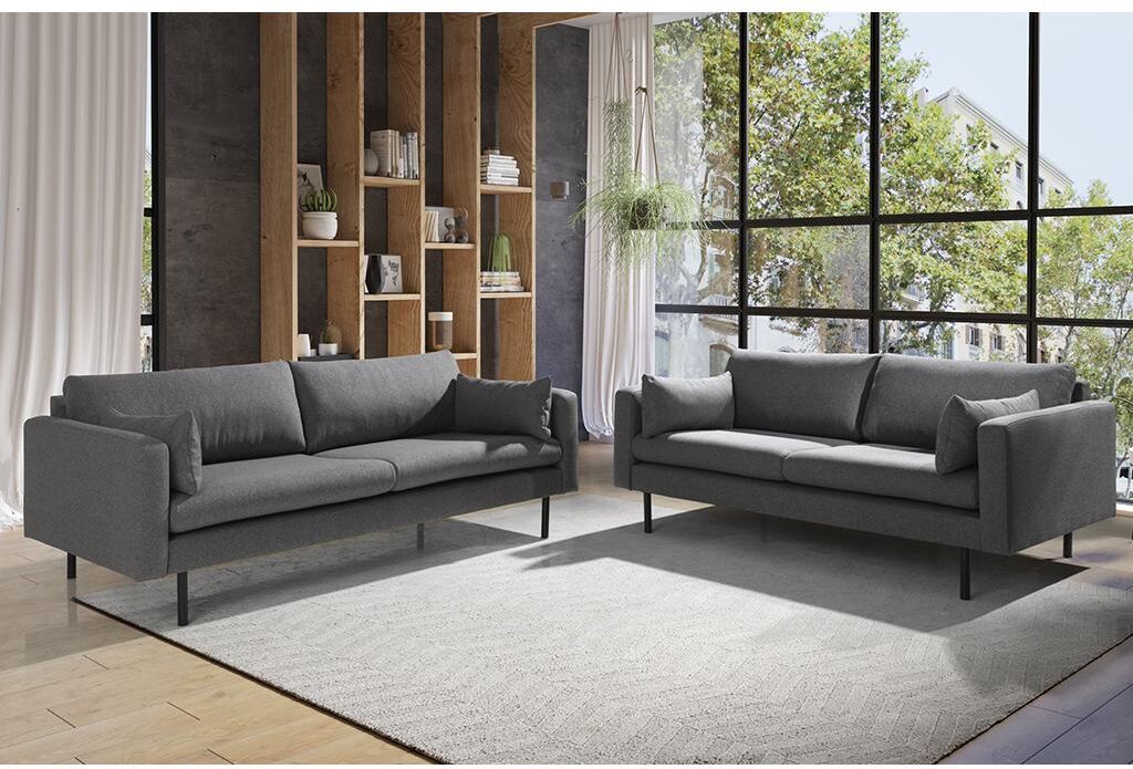 Vente-unique.ch Couchgarnitur 3+2 BERCETO - Stoff - Anthrazit