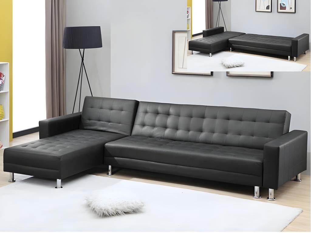 Vente-unique.ch Ecksofa mit Schlaffunktion WILLIS - Kunstleder - Schwarz