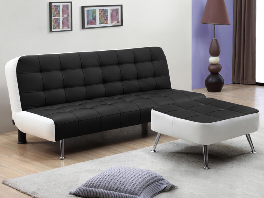 Vente-unique.ch Schlafsofa Klappsofa Murni + Sitzhocker - Schwarz