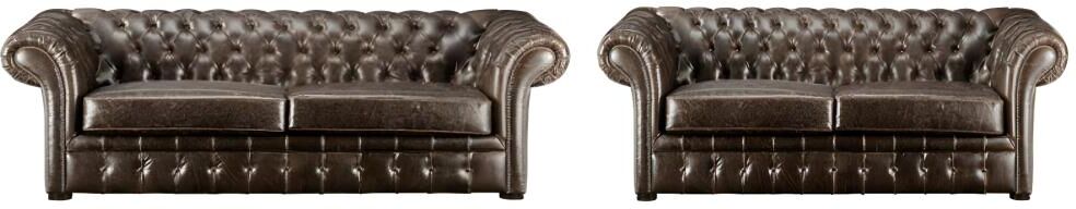 Vente-unique.ch Chesterfield Garnitur 3+2 CLOTAIRE - Vintage Leder - Braun