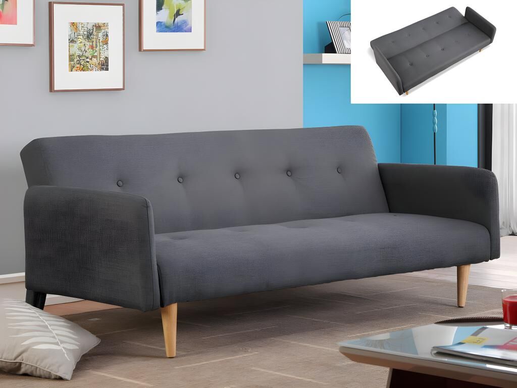 Vente-unique.ch Schlafsofa 3-Sitzer MAURICE - Stoff - Anthrazit