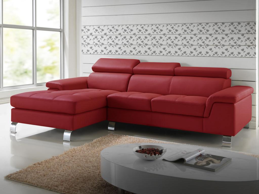 Vente-unique.ch Ecksofa Leder MISHIMA - Rot - Ecke Links