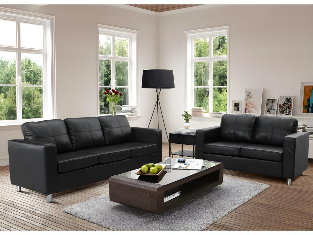 Vente-unique.ch Couchgarnitur 3+2 Ackley - Schwarz