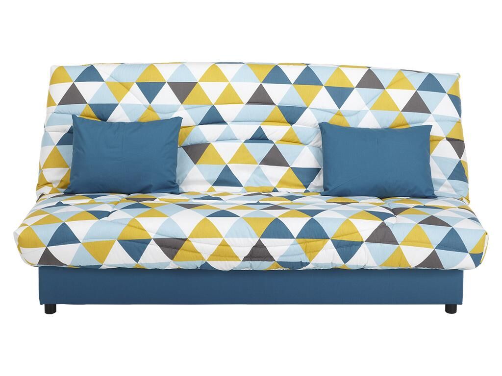 Vente-unique.ch Schlafsofa Klappsofa mit Bettkasten Saloon - Motiv Triangle Blau