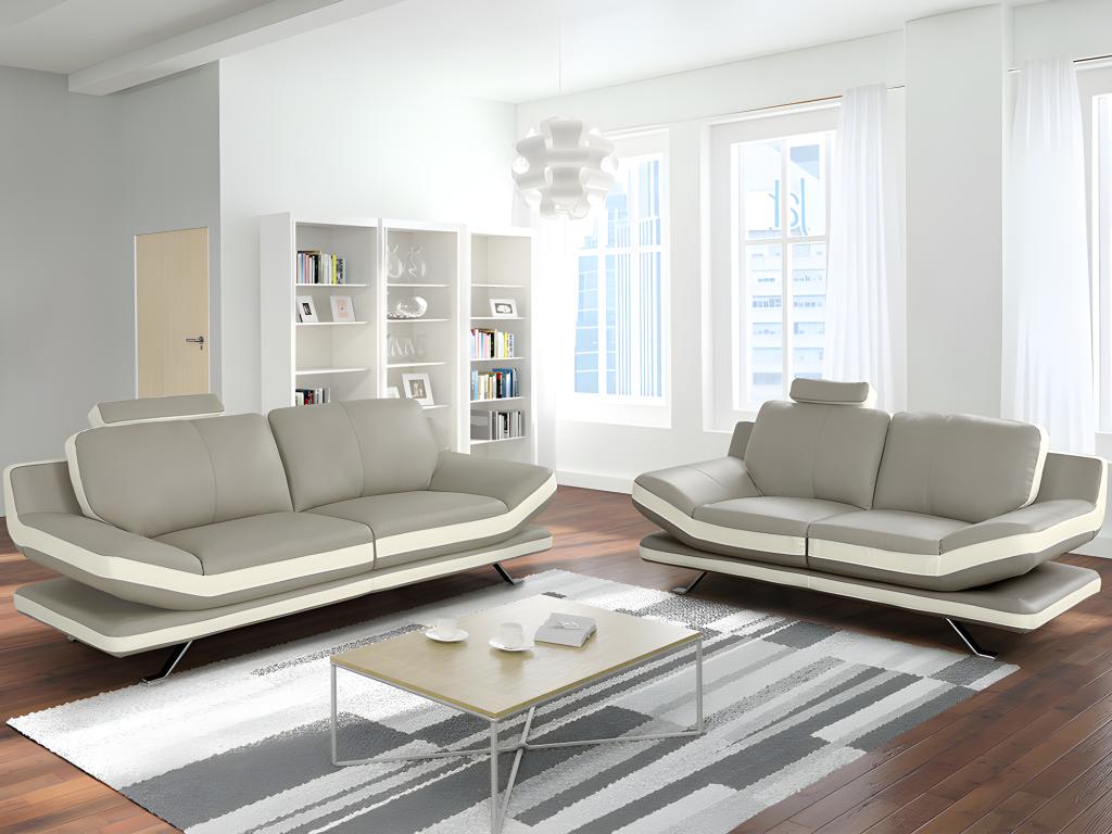 Vente-unique.ch Couchgarnitur Leder 3+2 LATIKA - Beige & Elfenbein