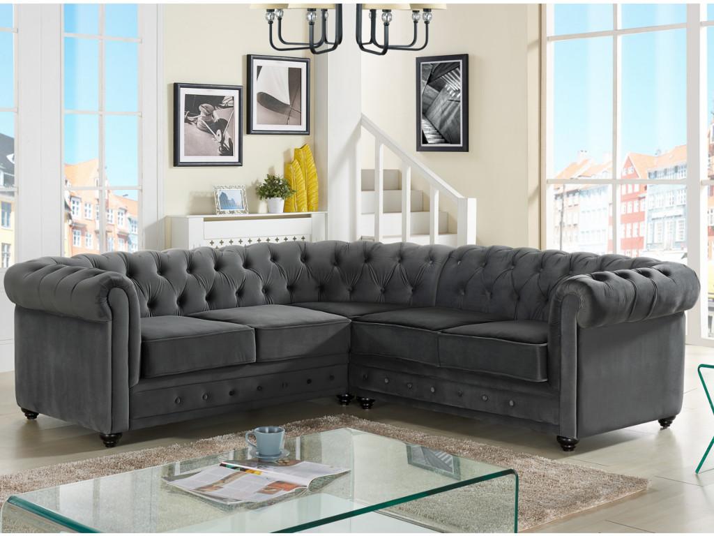 Vente-unique.ch Ecksofa CHESTERFIELD - Samt - Anthrazit