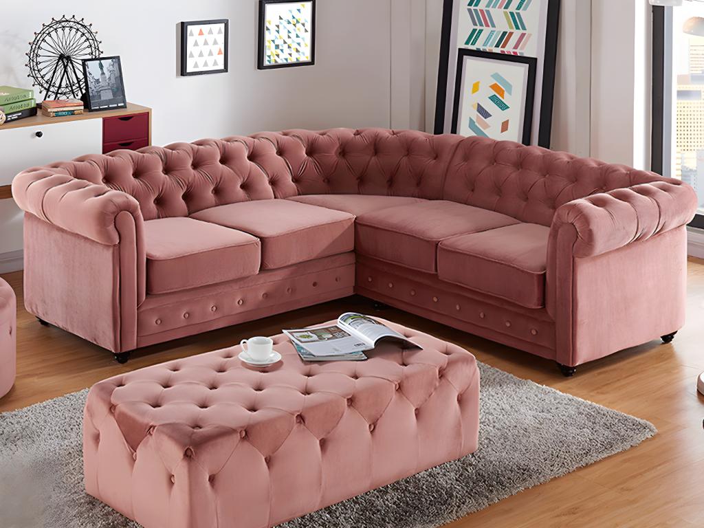 Vente-unique.ch Ecksofa CHESTERFIELD - Samt - Rosa