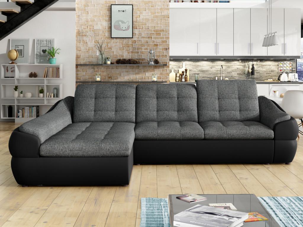 Vente-unique.ch Ecksofa mit Schlaffunktion & Bettkasten FAREZ - Grau & Schwarz - Ecke Links