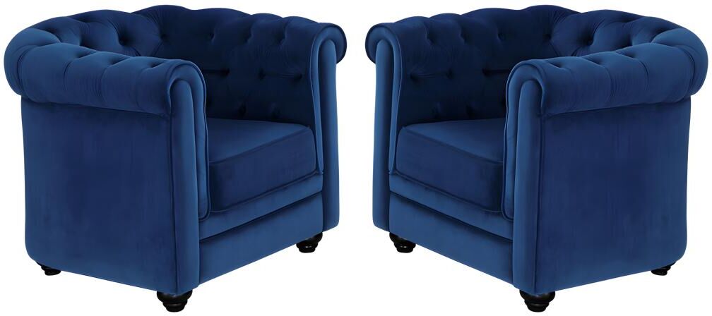 Vente-unique.ch Sessel 2er-Set CHESTERFIELD - Samt - Dunkelblau