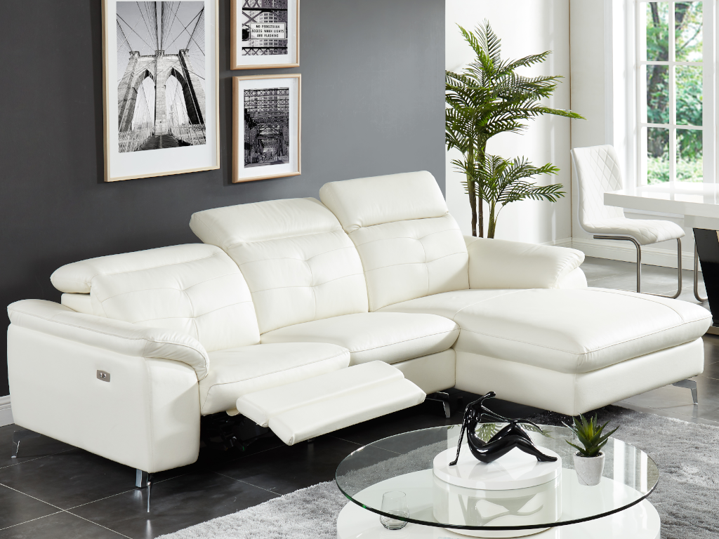 Vente-unique.ch Relaxsofa Ecksofa Leder LISMORE - Weiß - Ecke Rechts