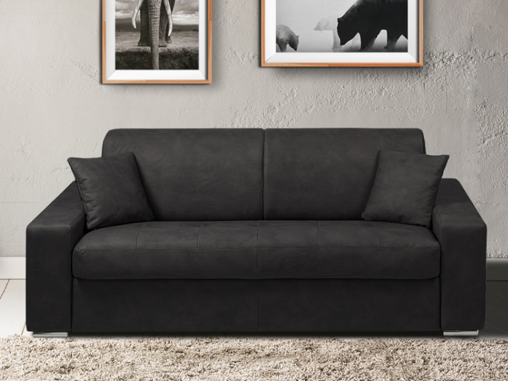 Vente-unique.ch Schlafsofa 3-Sitzer Stoff EMIR - Anthrazit - Liegefläche: 140 cm - Matratzenhöhe: 14 cm