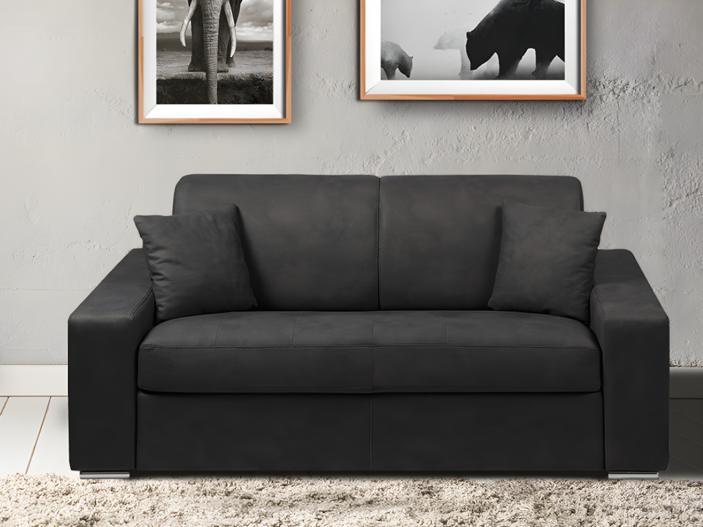 Vente-unique.ch Schlafsofa 2-Sitzer Stoff EMIR - Anthrazit - Liegefläche: 120 cm - Matratzenhöhe: 22 cm