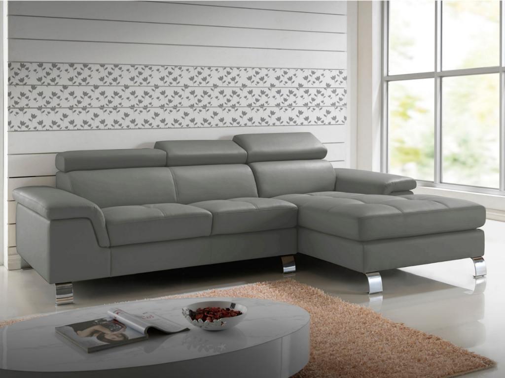 Vente-unique.ch Ecksofa Leder MISHIMA - Grau - Ecke Rechts