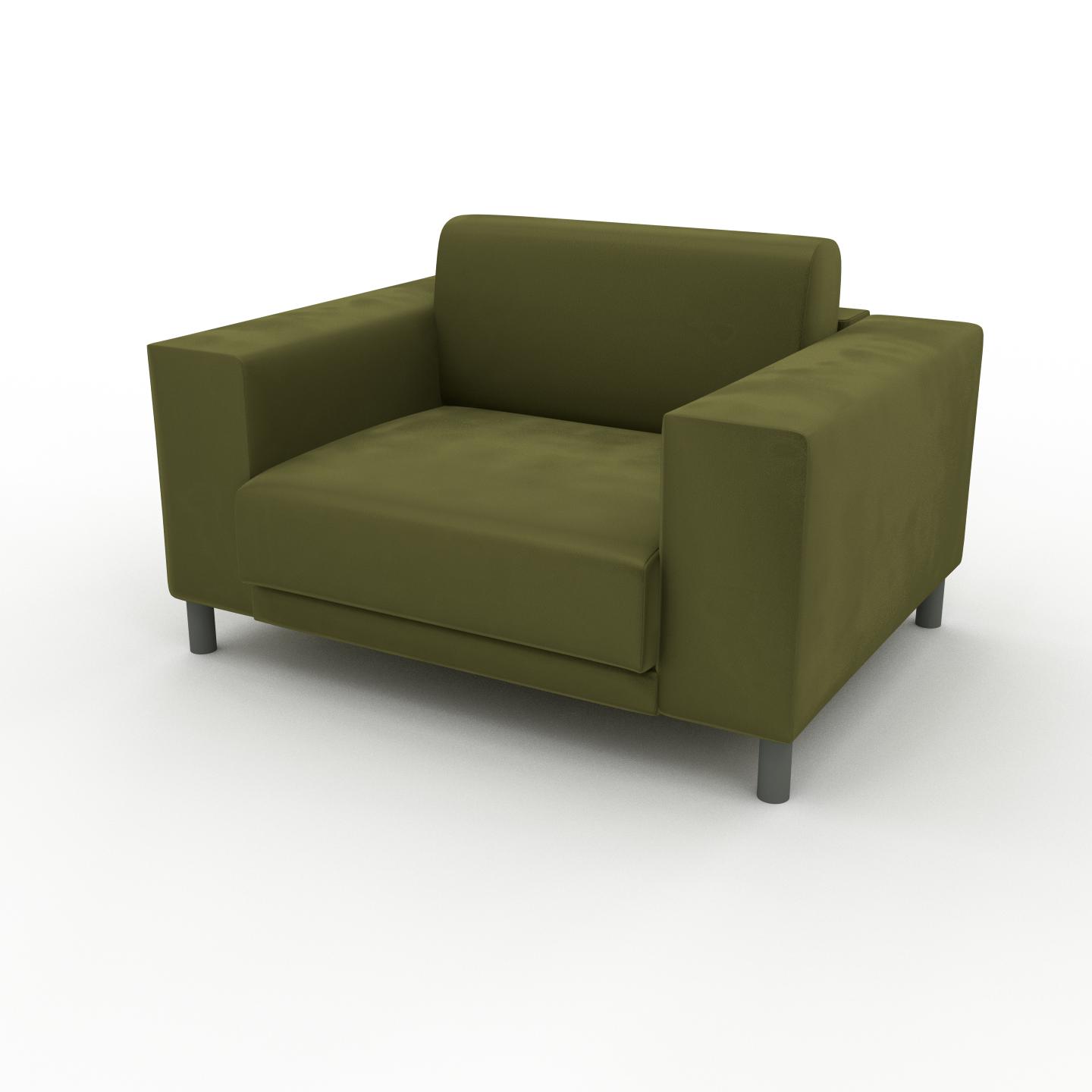 MYCS Sessel Samt Olivgrün - Eleganter Sessel: Hochwertige Qualität, einzigartiges Design - 128 x 75 x 98 cm, Individuell konfigurierbar