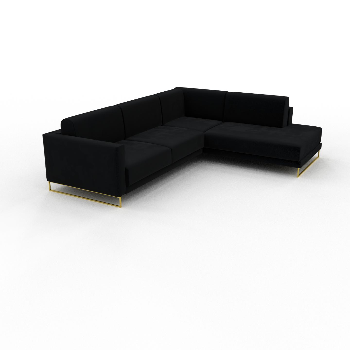MYCS Ecksofa Samt Schwarz, mit Gold - Flexible Designer-Polsterecke, L-Form: Beste Qualität, einzigartiges Design - 214 x 75 x 266 cm, konfigurierbar