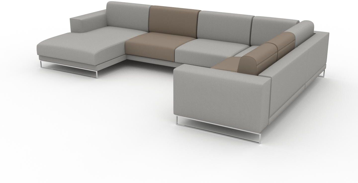 MYCS Ledersofa Taupegrau/Sandgrau Nubukleder - Elegantes, gemütliches Ledersofa: Hochwertige Qualität, einzigartiges Design - 238 x 75 x 358 cm,...