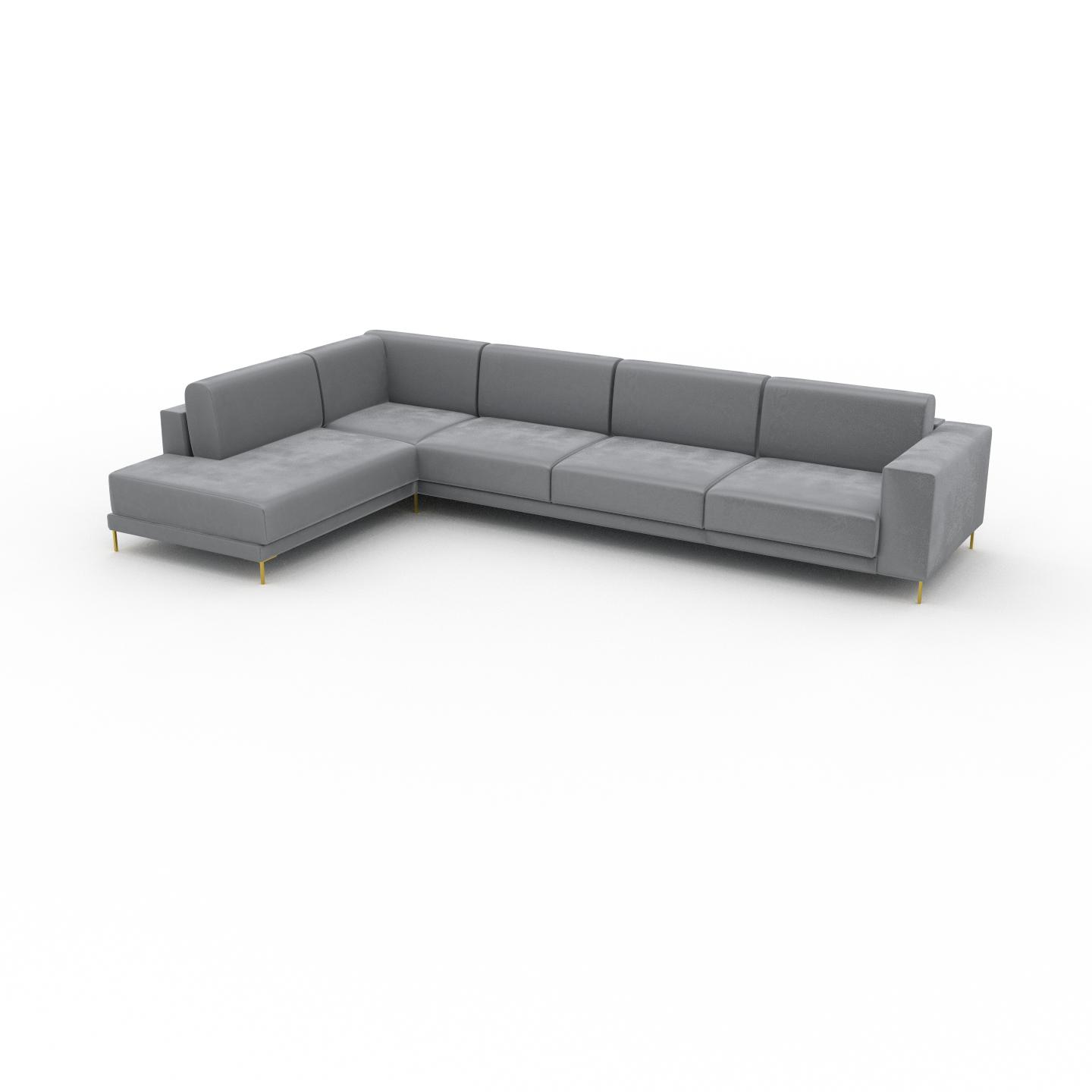 MYCS Ecksofa Samt Sandgrau, mit Gold - Flexible Designer-Polsterecke, L-Form: Beste Qualität, einzigartiges Design - 358 x 75 x 214 cm, konfigurierbar