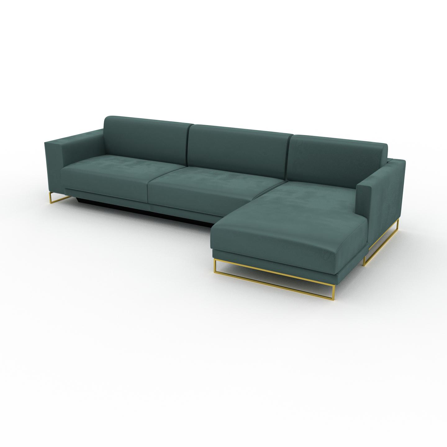 MYCS Ecksofa Samt Blaugrün, mit Gold - Flexible Designer-Polsterecke, L-Form: Beste Qualität, einzigartiges Design - 316 x 75 x 162 cm, konfigurierbar