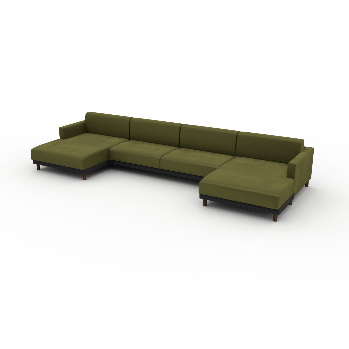 MYCS Sofa Samt Olivgrün - Moderne Designer-Couch: Hochwertige Qualität, einzigartiges Design - 424 x 75 x 162 cm, Komplett anpassbar