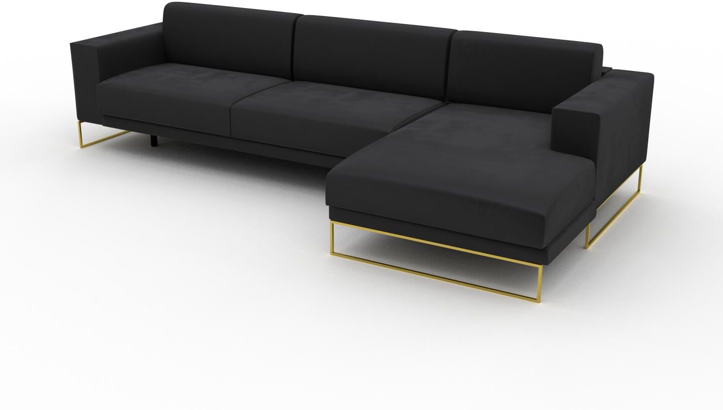 MYCS Schlafsofa Samt Steingrau, mit Gold - Elegantes, gemütliches Bettsofa: Hochwertige Qualität, einzigartiges Design - 328 x 81 x 162 cm, konfigurierbar