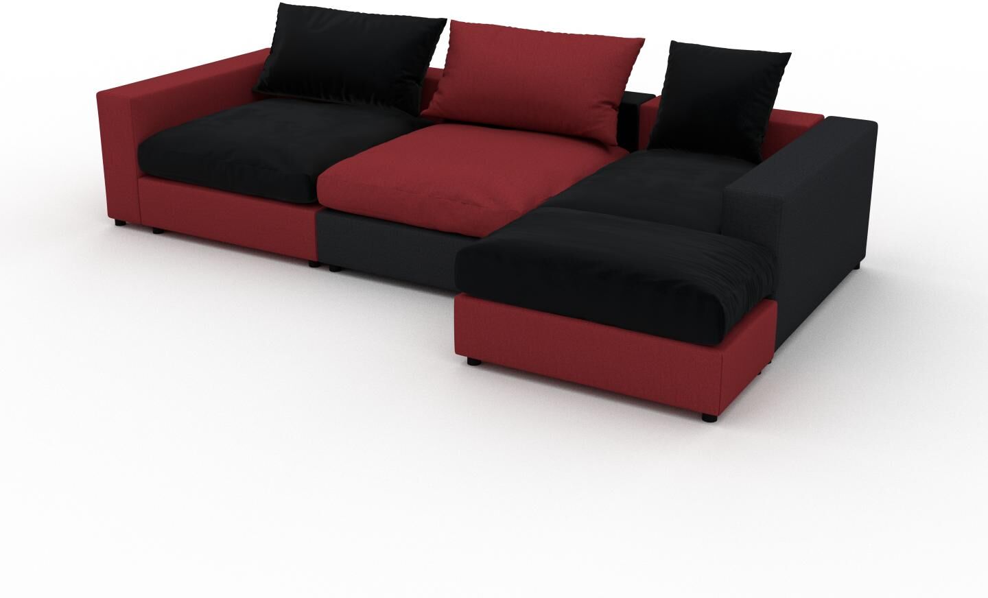 MYCS Ecksofa Samt Schwarz/Kirschrot - Flexible Designer-Polsterecke, L-Form: Beste Qualität, einzigartiges Design - 330 x 62 x 180 cm, konfigurierbar