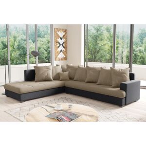 99rooms Kora Ecksofa Kunstleder SOFT Mikrofaser ENJOY Schwarz Beige Links