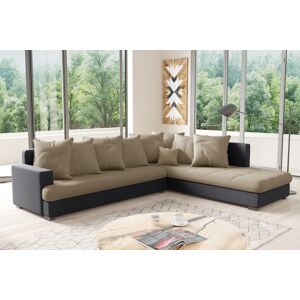 99rooms Kora Ecksofa Kunstleder SOFT Mikrofaser ENJOY Schwarz Beige Rechts