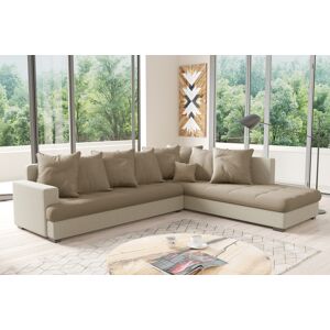 99rooms Kora Ecksofa Kunstleder SOFT Mikrofaser ENJOY Latte Beige Rechts