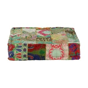 vidaXL Pouf Flickwerk Quadrat Baumwolle Handgefertigt 50×50×12 cm Grün