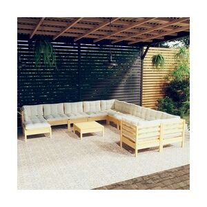 vidaXL 12-tlg. Garten-Lounge-Set mit Creme Kissen Kiefernholz