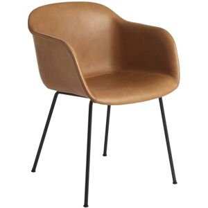 Muuto - Fiber Chair Tube Base, schwarz / Refine Leder cognac