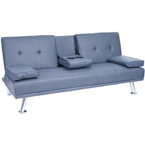 HHG - neuwertig] 3er-Sofa 179, Couch Schlafsofa Gästebett, Tassenhalter verstellbar 97x166cm Kunstleder, dunkelblau - blue