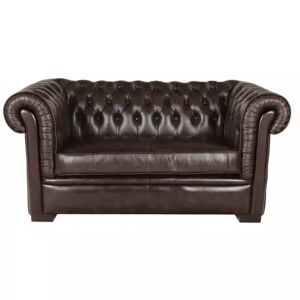 LAKSHMI-indisches-moebelhaus.de Zweisitzer-Sofa Chesterfield Tiffy aus echtem Rindsleder Braun