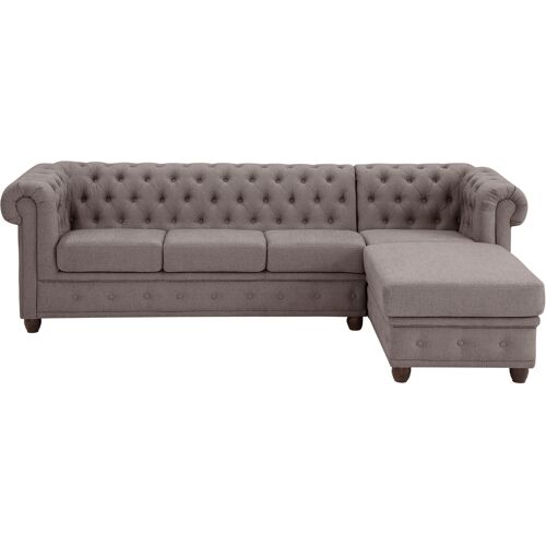 Home Affaire Chesterfield-Sofa HOME AFFAIRE „New Castle“ Sofas Gr. B/H/T: 255 cm x 72 cm x 171 cm, Struktur weich, Ottomane rechts, grau (taupe) Chesterfieldsofas hochwertige Knopfheftung in Chesterfield-Design, BTH: 255(17172)