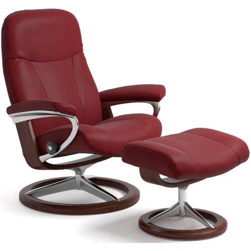 Stressless Hocker STRESSLESS „Garda“ Gr. B/H/T: 54 cm x 41 cm x 39 cm, Leder BATICK, Fuß aus Buchenholz, rot (bordeaux batick) Fußhocker Hocker mit Signature Base, Gestell Braun