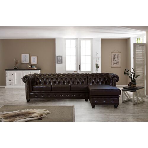 Home Affaire Chesterfield-Sofa HOME AFFAIRE „Rysum“ Sofas Gr. B/H/T: 255 cm x 72 cm x 171 cm, Kunstleder, Ottomane rechts, braun (dunkelbraun) Chesterfieldsofas Chesterfield-Optik mit Ottomanen-Abschluß