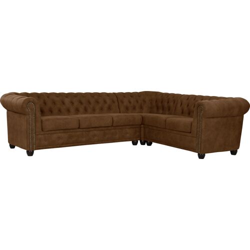 Home Affaire Chesterfield-Sofa HOME AFFAIRE „Rysum“ Sofas Gr. B/H/T: 264 cm x 72 cm x 210 cm, Luxus-Microfaser in Lederoptik, langer Schenkel links, braun (cognac) Chesterfieldsofas Chesterfield-Optik, langer Schenkel links oder rechts