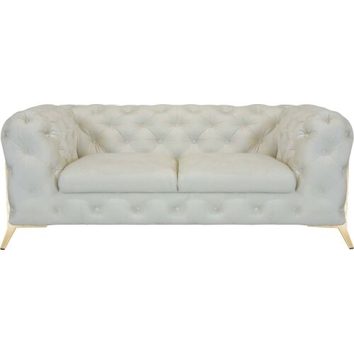 Leonique Chesterfield-Sofa LEONIQUE „Amaury“ Sofas Gr. B/H/T: 185 cm x 75 cm x 99 cm, Samtoptik, Füße goldfarben, beige Chesterfieldsofas aufwändige Knopfheftung, moderne Chesterfield Optik, Fußfarbe wählbar